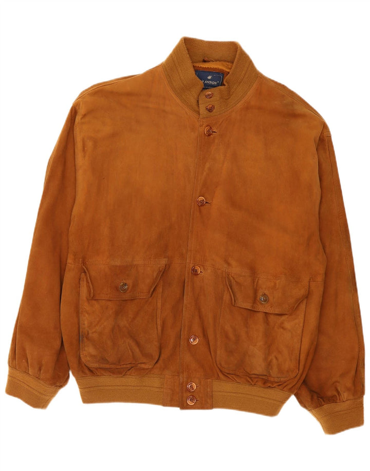 Vintage Ανδρικό Suede Bomber Jacket IT 56 3XL Καφέ Δερμάτινο
