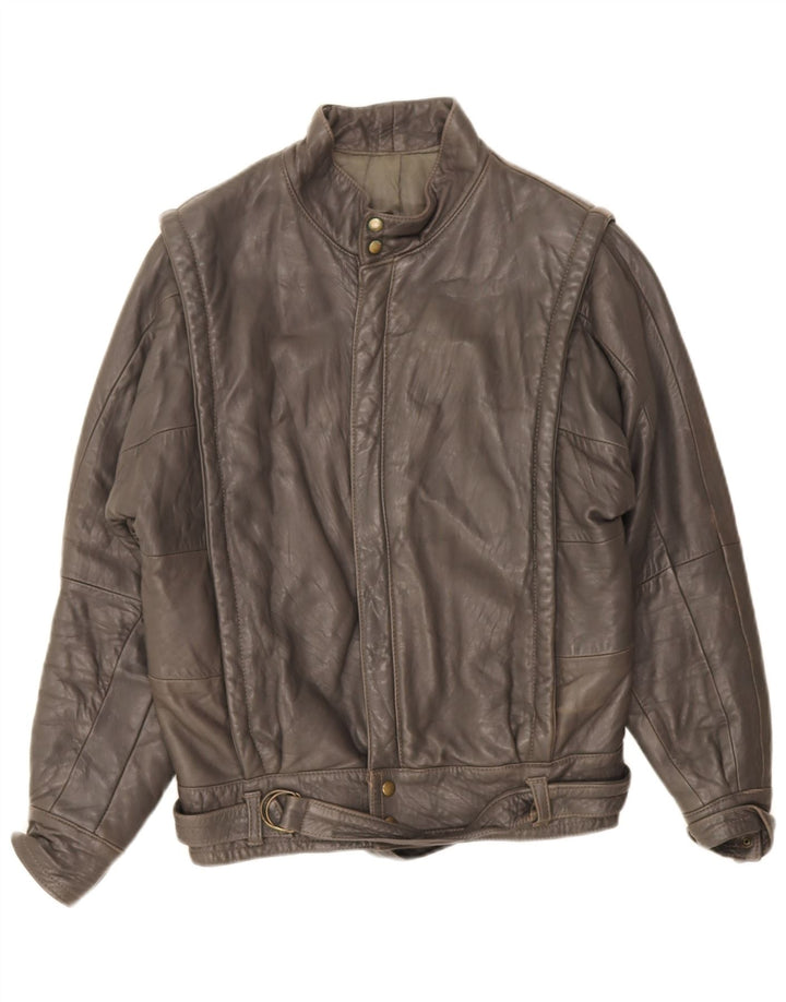 Vintage Ανδρικό Loose Fit Δερμάτινο Μπουφάν IT 44 XS Γκρι Δερμάτινο