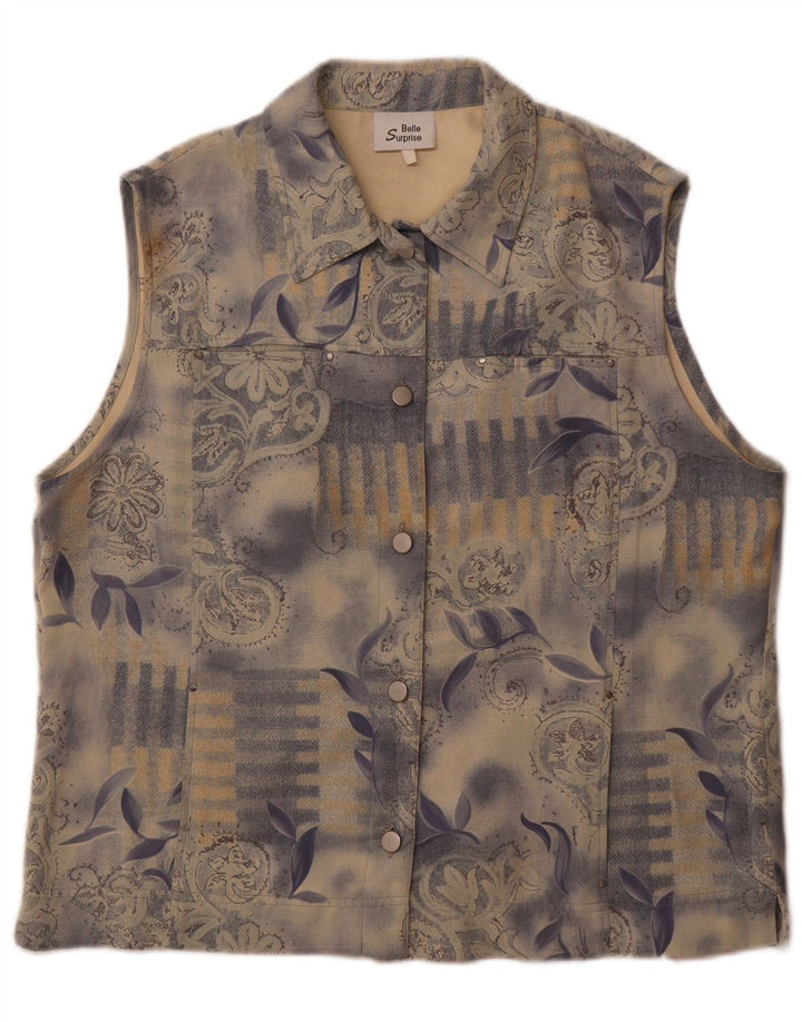 Belle Surprise Womens Gilet UK 14 Large Blue Floral Polyester