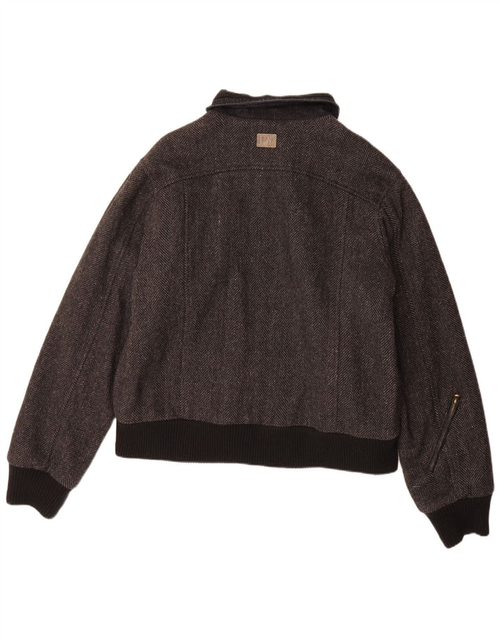 Pyramid Mens Bomber Jacket UK 40 Large Grey Pearringe Wool