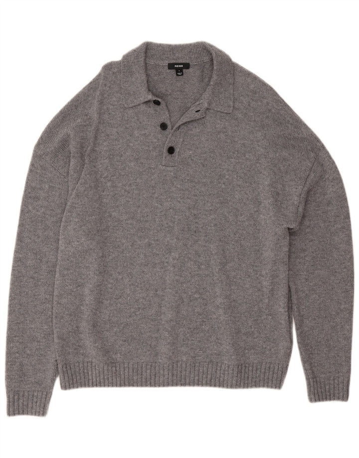 Ανδρικό πουλόβερ Reiss Polo με λαιμόκοψη με μεγάλο γκρι μαλλί