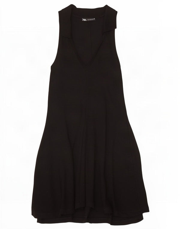 Zara Γυναικείο Αμάνικο φόρεμα πόλο UK 8 Small μαύρο
