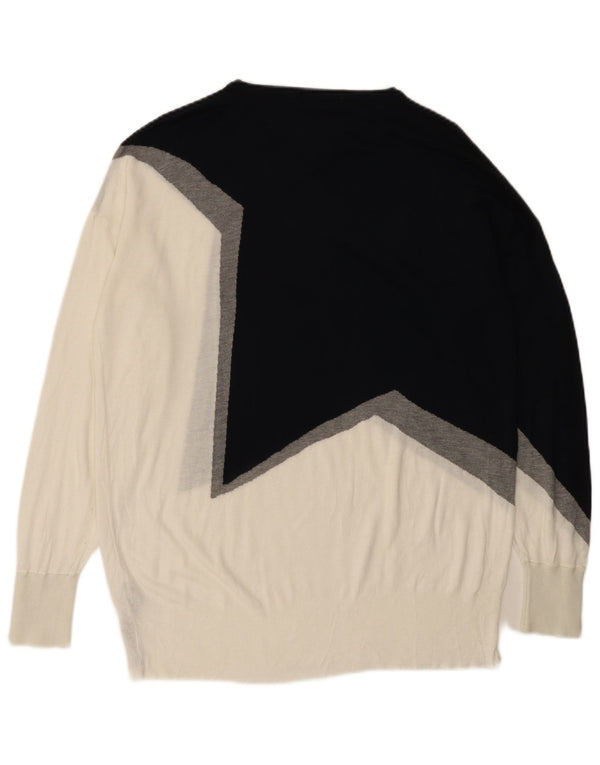 Zara Γυναικείο πουλόβερ με λαιμόκαυστο UK 16 Large White Colorblock Viscose