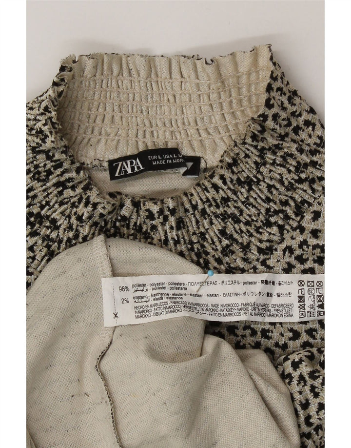 Zara Γυναικεία μπλούζα Crop Top UK 14 Large Grey Animal Print Polyester