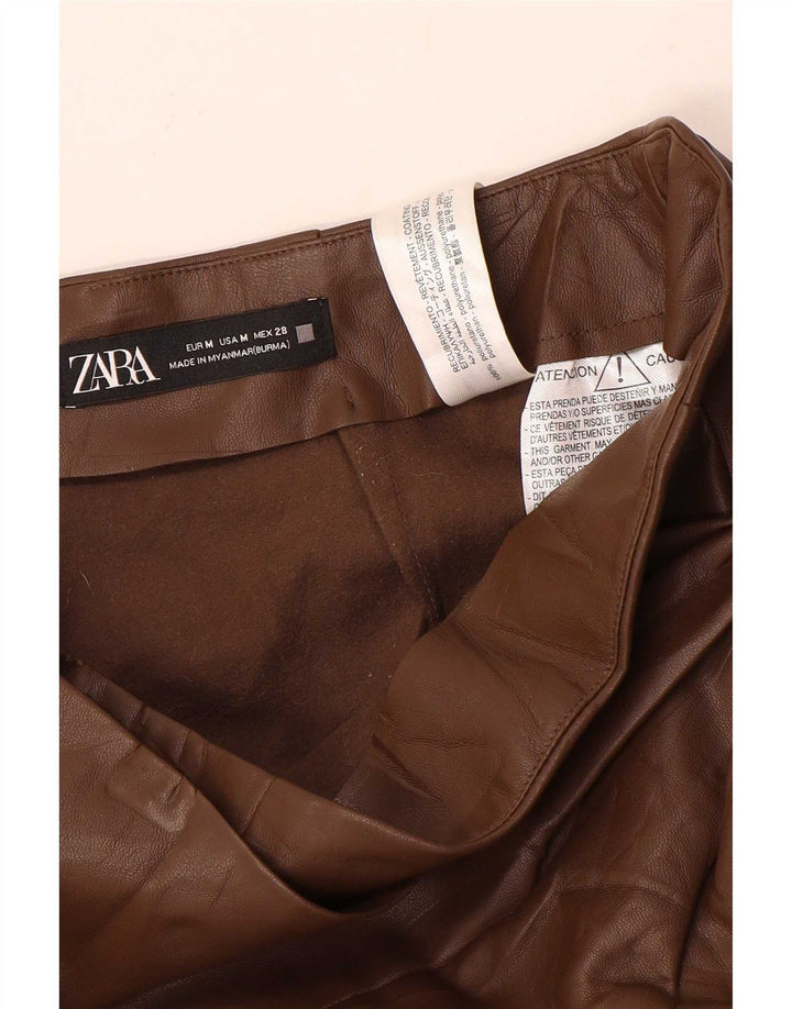 Zara Γυναικεία Φούστα από Faux Leather Medium W28 Καφέ Πολυουρεθάνη