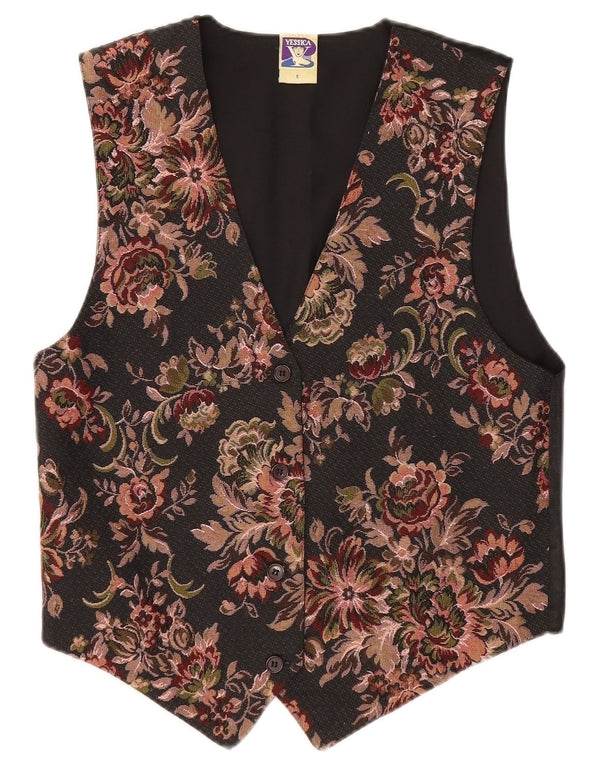 Yessica Γυναικείο Γιλέκο UK 10 Small Black Floral Βαμβακερό