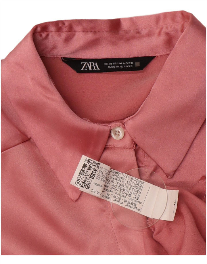 Zara Γυναικείο πουκάμισο Oversized Μπλούζα UK 14 Medium Pink Polyester