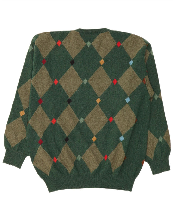 Andrea Fenzi Ανδρικό πουλόβερ με λαιμόκοψη IT 50 Medium Green Argyle/Diamond