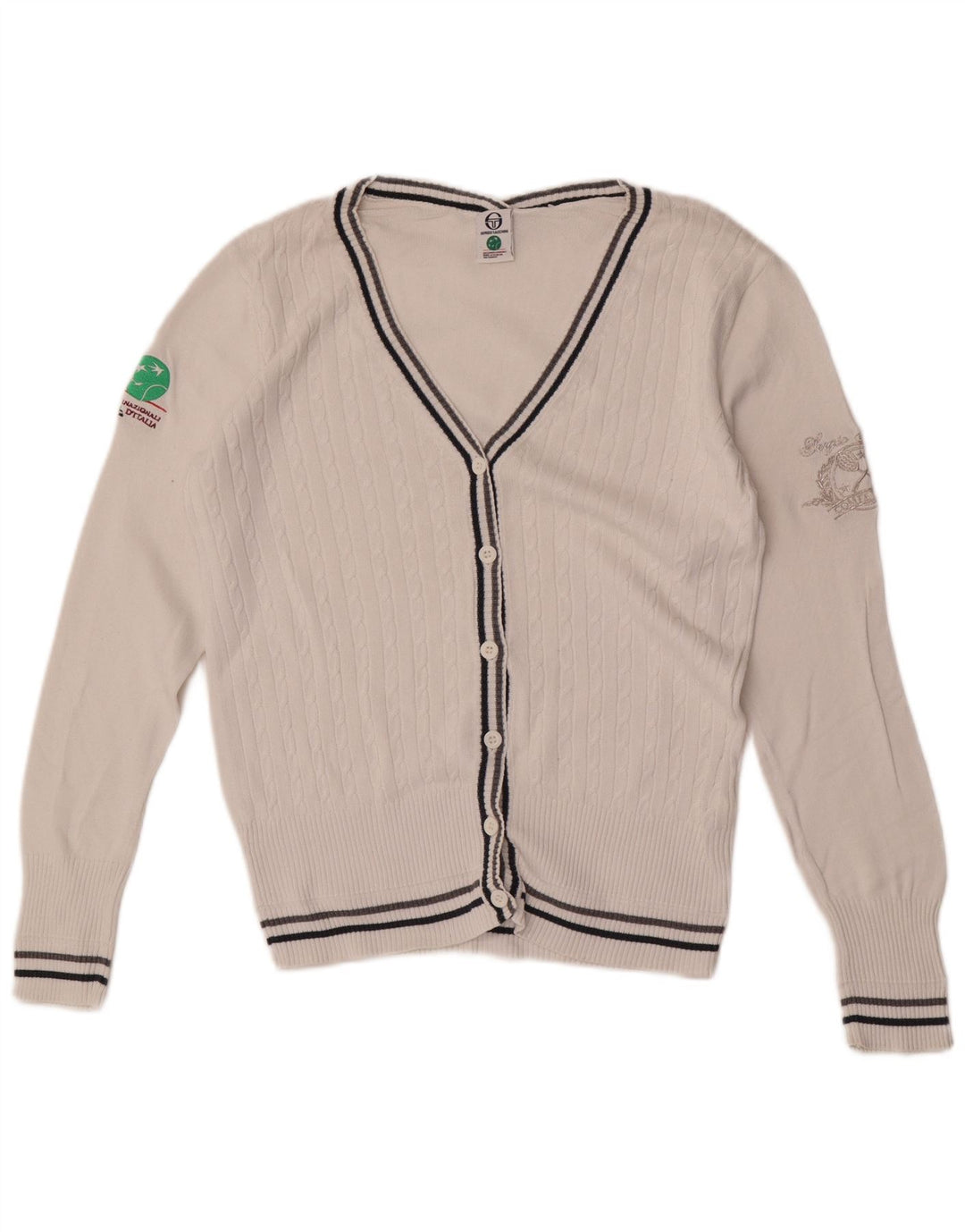 Sergio Tacchini Γυναικείο πουλόβερ γραφικών ζακέτα UK 12 μεσαίο λευκό βαμβακερό