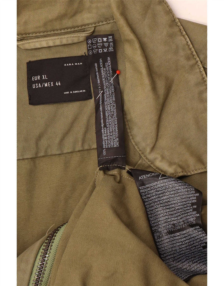 Zara Ανδρικό Bomber Jacket UK 42 XL Πράσινο Βαμβακερό