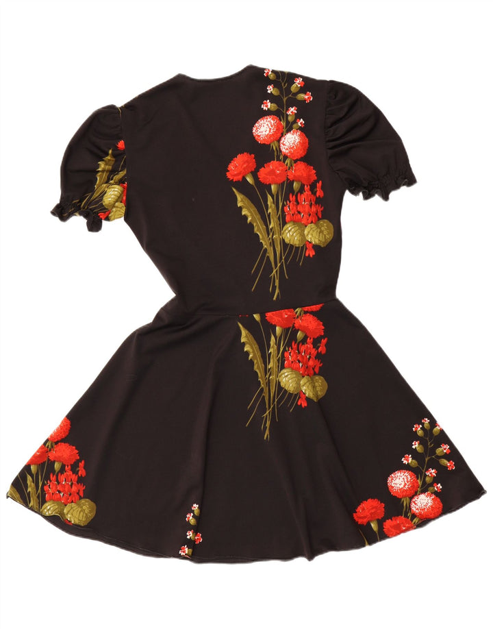 VINTAGE Γυναικείο Φόρεμα A-Line UK 12 Medium Black Floral