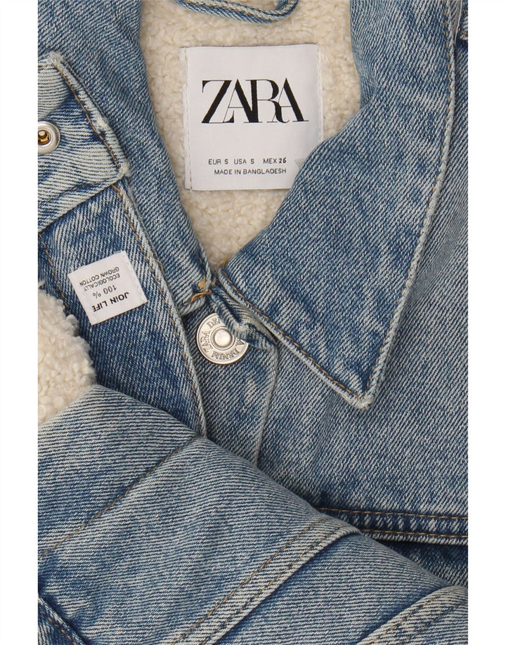 ZARA Γυναικείο Τζιν Μπουφάν Sherpa Crop UK 10 Small Blue Cotton