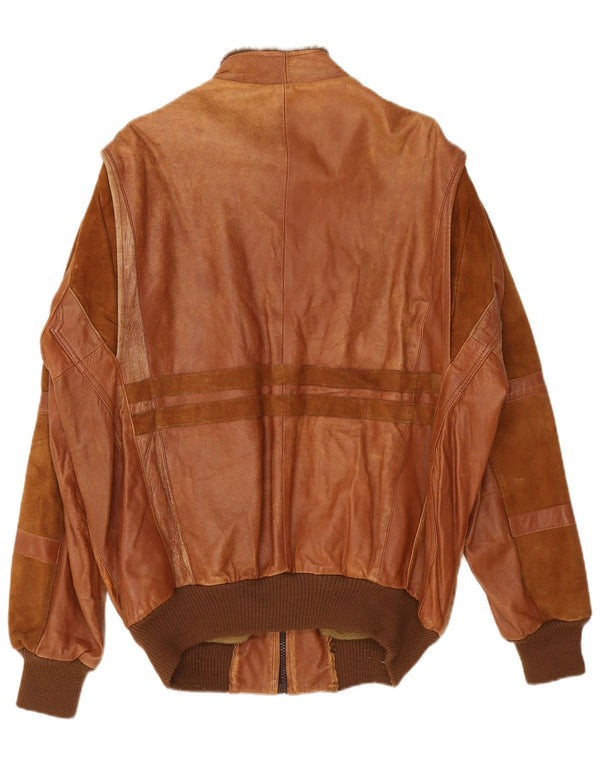Vintage Ανδρικό Military Bomber Δερμάτινο μπουφάν UK 42 XL Brown Colourblock
