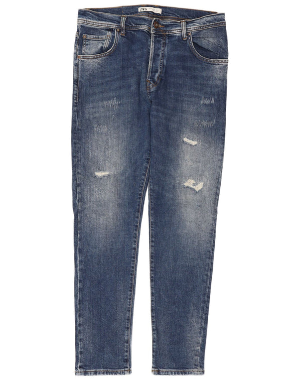 Zara Mens Distressed Slim Jeans EU 42 Large W32 L30 Blue Cotton