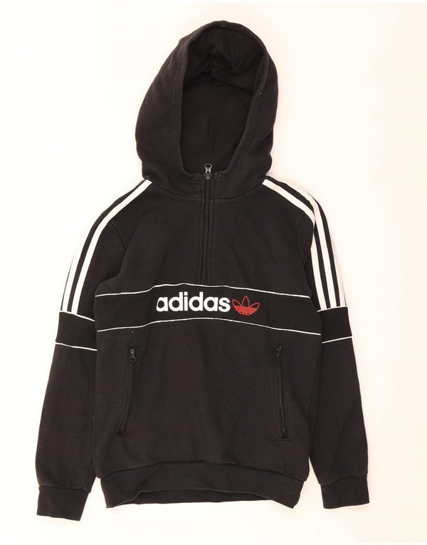 Adidas Boys Graphic Zip Neck Hoodie Jumper 11-12 Years Black Cotton
