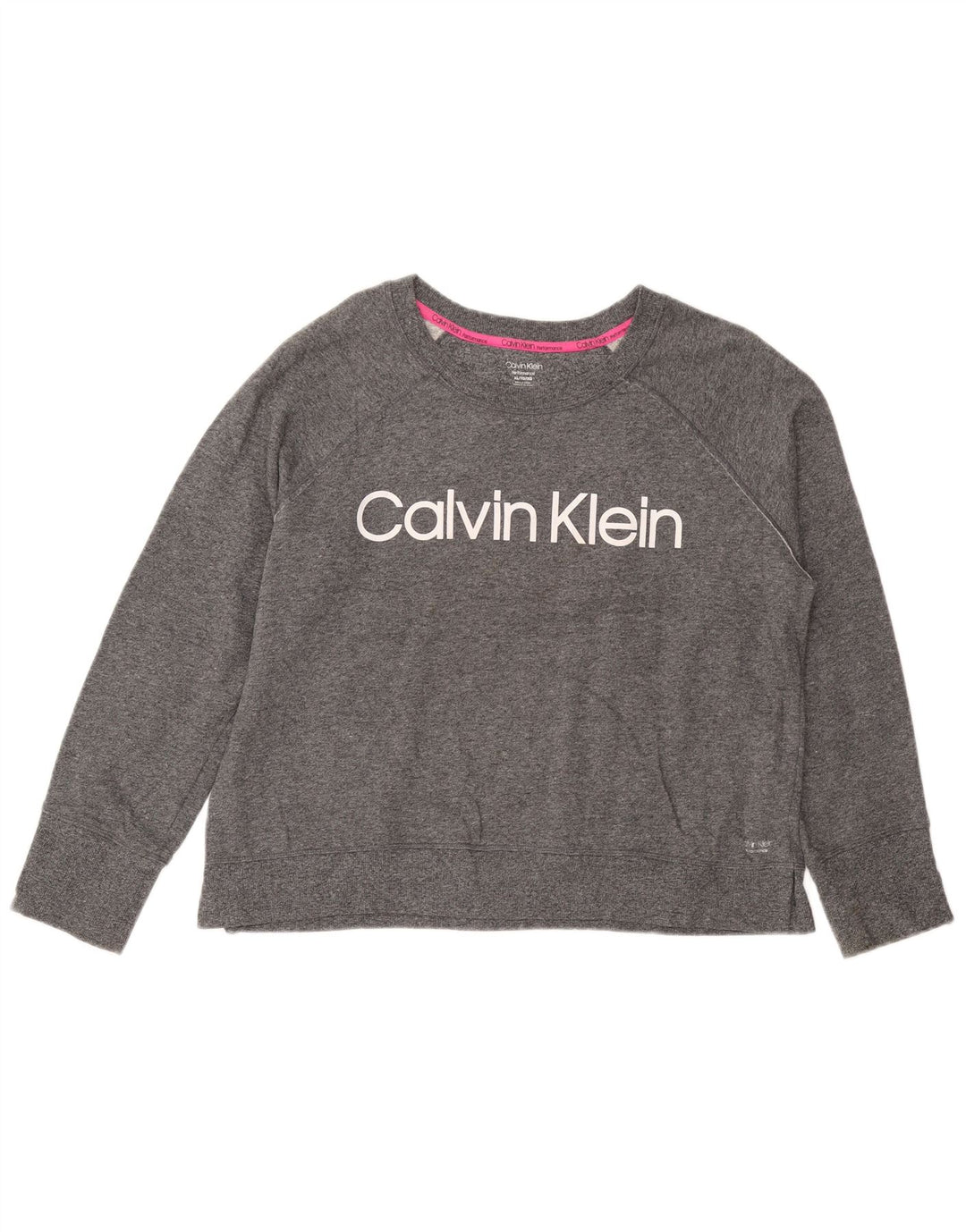 CALVIN KLEIN Γυναικείο Crop γραφικό φούτερ Jumper UK 18 XL Grey Flecked
