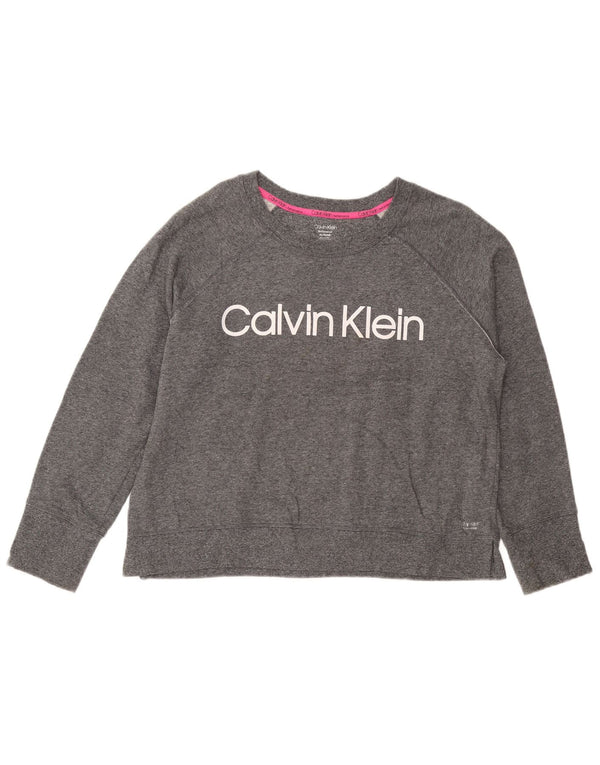 CALVIN KLEIN Γυναικείο Crop γραφικό φούτερ Jumper UK 18 XL Grey Flecked