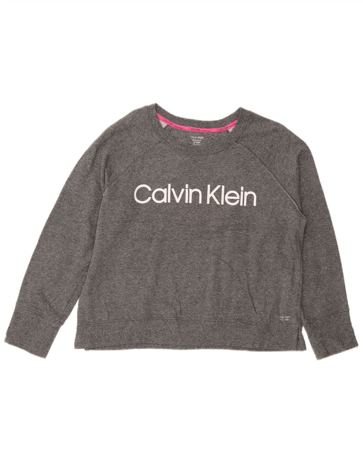 CALVIN KLEIN Γυναικείο Crop γραφικό φούτερ Jumper UK 18 XL Grey Flecked