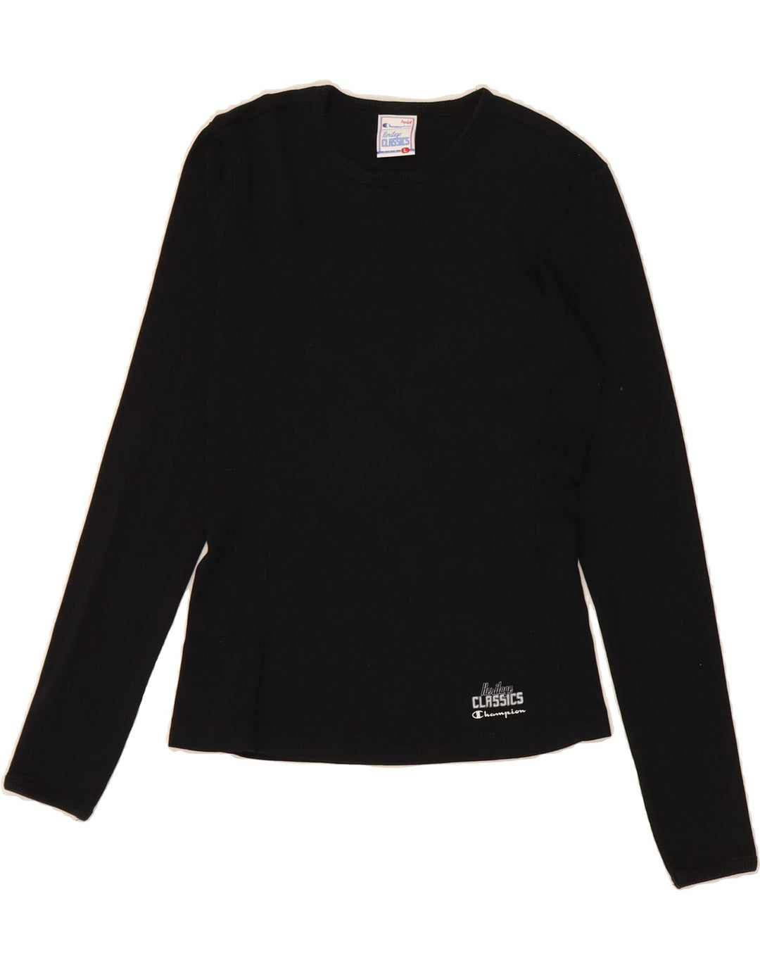 CHAMPION Womens Graphic Top Long Sleeve UK 14 Large Black Vintage Champion and Second-Hand Champion from Messina Hembry 