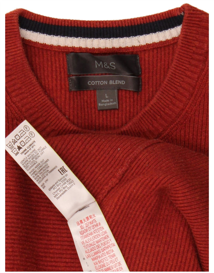 Marks & Spencer Ανδρικό πουλόβερ με λαιμόκοψη μεγάλο πορτοκαλί πολυεστέρα