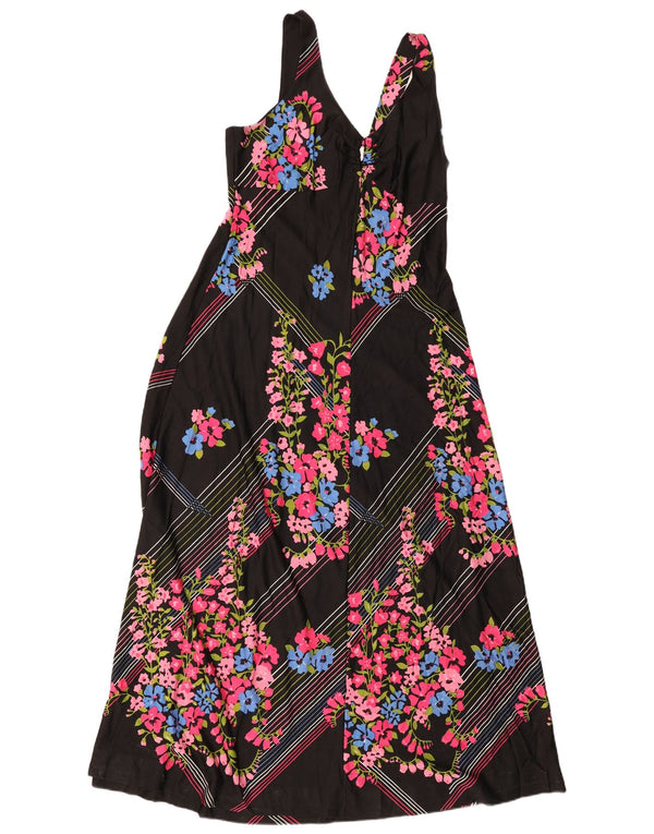 Vintage Γυναικείο Αμάνικο Maxi Φόρεμα UK 12 Medium Black Floral