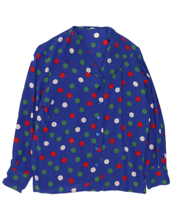 Vintage γυναικείο πουκάμισο μπλούζα UK 14 Large Blue Spotted