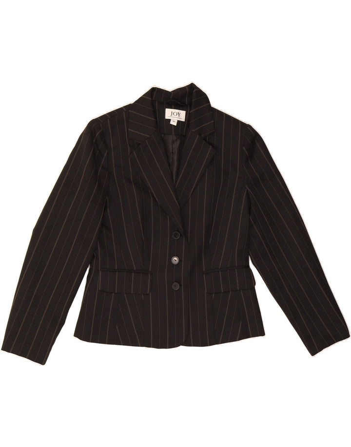 JOY Womens 3 Button Blazer Jacket EU 38 Medium Black Pinstripe Polyester Vintage Joy and Second-Hand Joy from Messina Hembry 