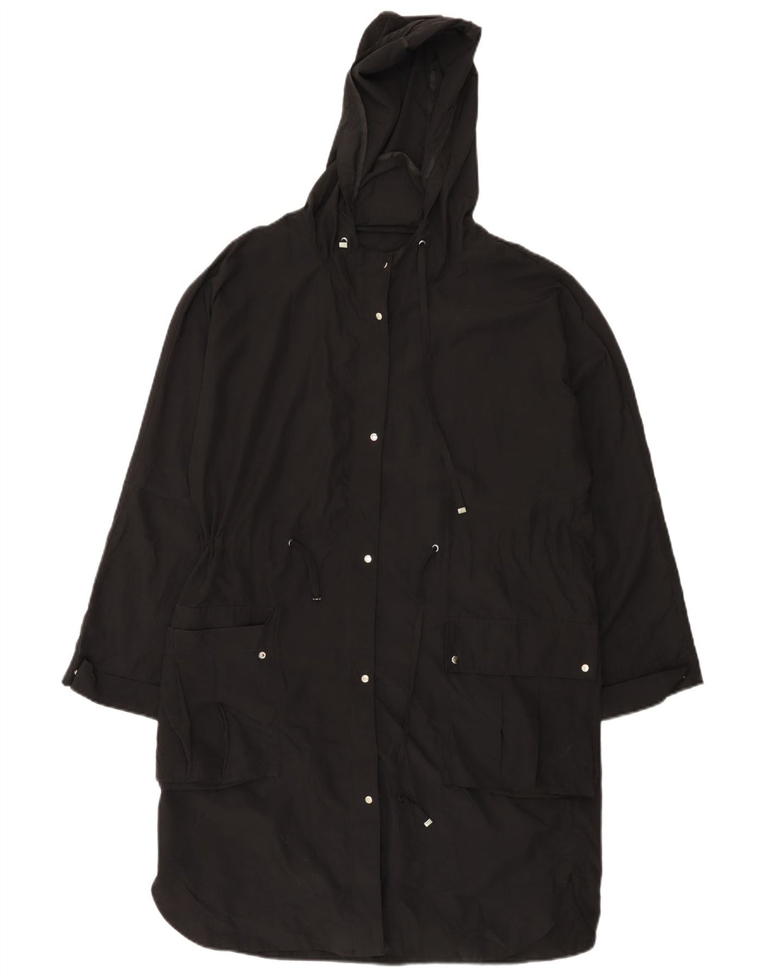 Zara Γυναικείο Αδιάβροχο με κουκούλα Loose Fit UK 14 Μεσαίο Μαύρο Πολυεστέρα