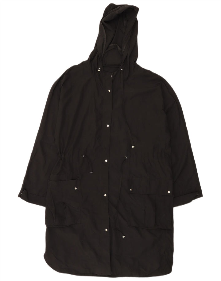 Zara Γυναικείο Αδιάβροχο με κουκούλα Loose Fit UK 14 Μεσαίο Μαύρο Πολυεστέρα