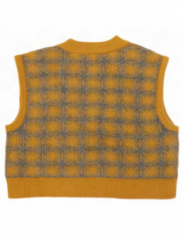 Zara Γυναικείο Crop Γιλέκο μεγάλου μεγέθους Tank Top UK 10 Small Yellow Check