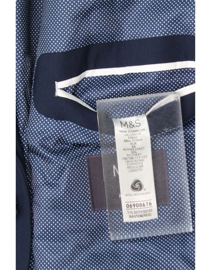 Marks & Spencer Ανδρικό σακάκι μπλέιζερ με 2 κουμπιά EU 56 3XL Navy Blue Wool