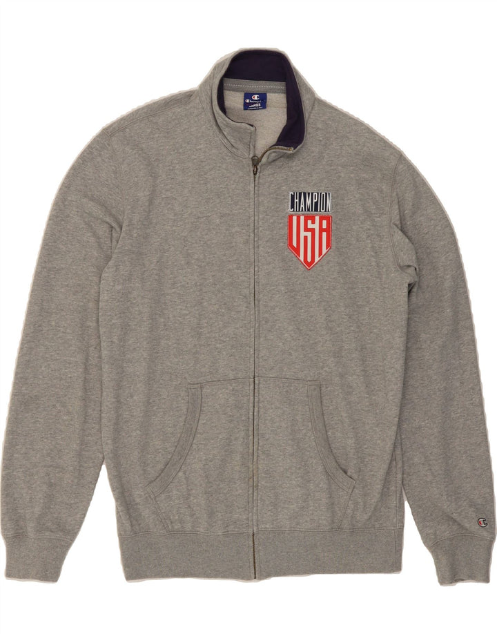 CHAMPION Mens USA Graphic Tracksuit Top Jacket Large Grey Cotton Vintage Champion and Second-Hand Champion from Messina Hembry 