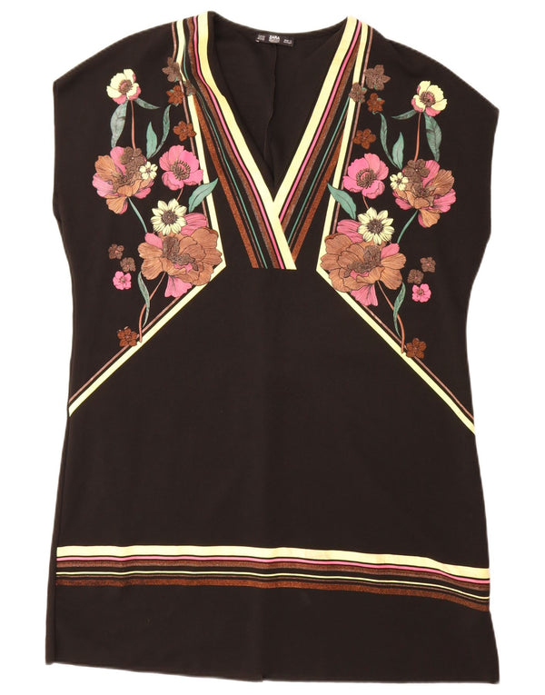 Zara Γυναικείο Αμάνικο τουνίκ Φόρεμα UK 18 XL Μαύρο φλοράλ πολυεστέρας