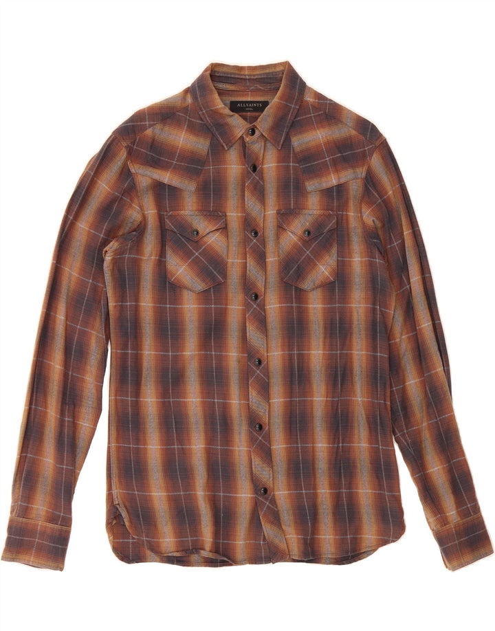 ALL SAINTS Mens Flannel Shirt Small Brown Check Cotton Vintage All Saints and Second-Hand All Saints from Messina Hembry 