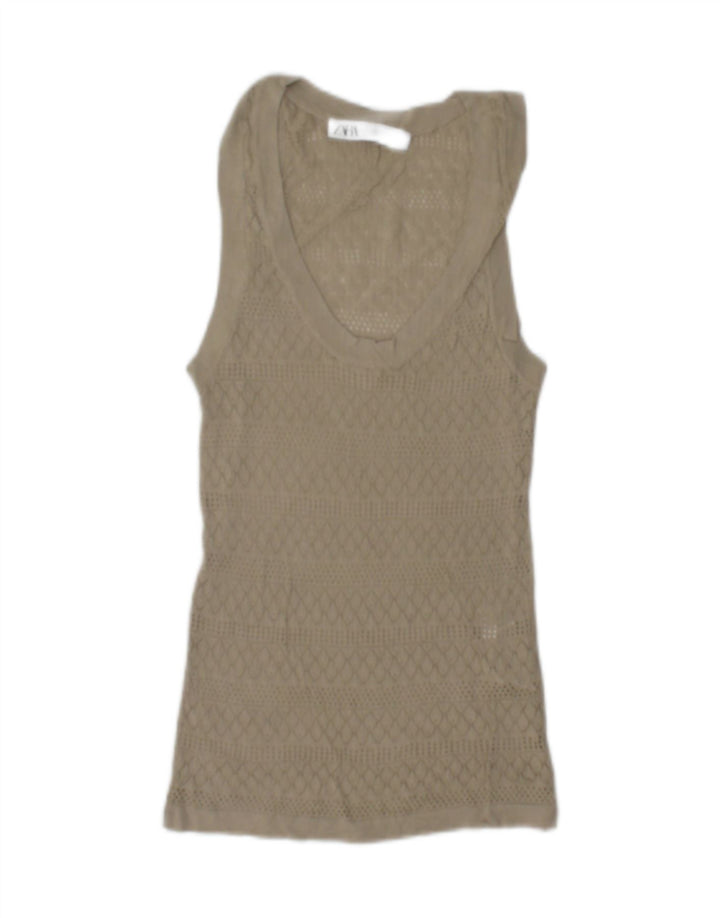 Zara Γυναικεία See Through Vest Top UK 12 Medium Beige Viscose