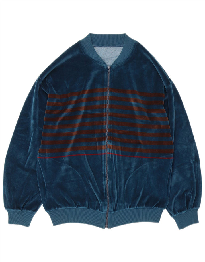 Vintage Ανδρική βελούδινη αθλητική φόρμα Top Jacket Medium Navy Blue ριγέ
