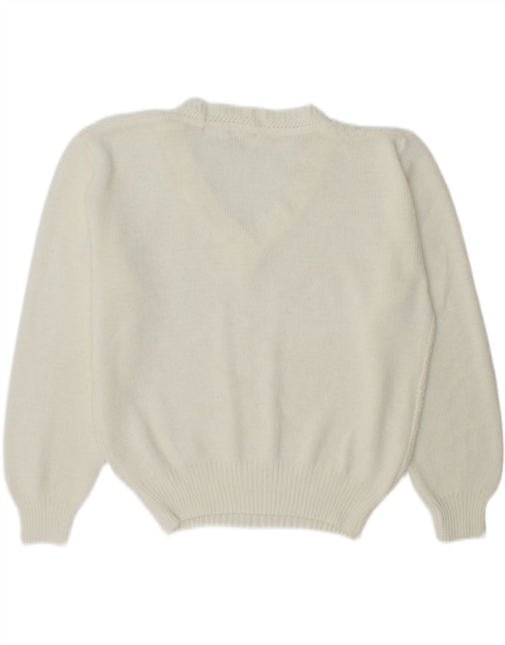VINTAGE Womens V-Neck Jumper Sweater UK 16 Large White Vintage Vintage and Second-Hand Vintage from Messina Hembry 
