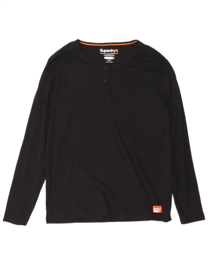 Superdry Ανδρικό κανονικό μπλουζάκι μακρυμάνικο 2XL μαύρο βαμβακερό