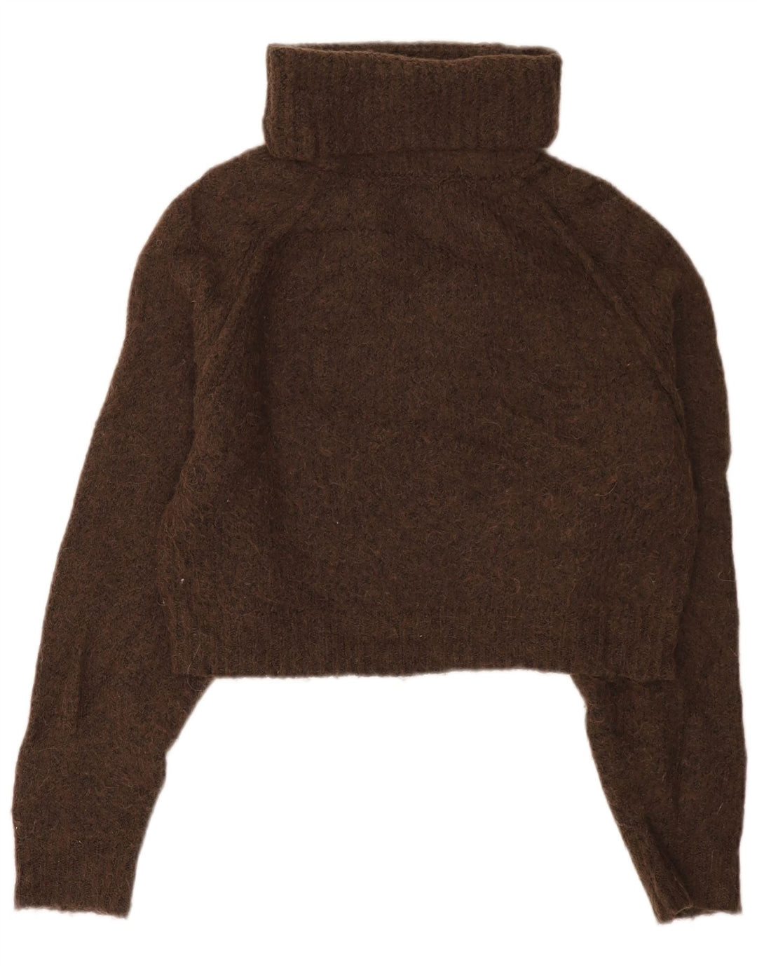 Zara Γυναικείο Crop Roll Neck Jumper πουλόβερ UK 14 Μεσαίο καφέ πολυεστέρας