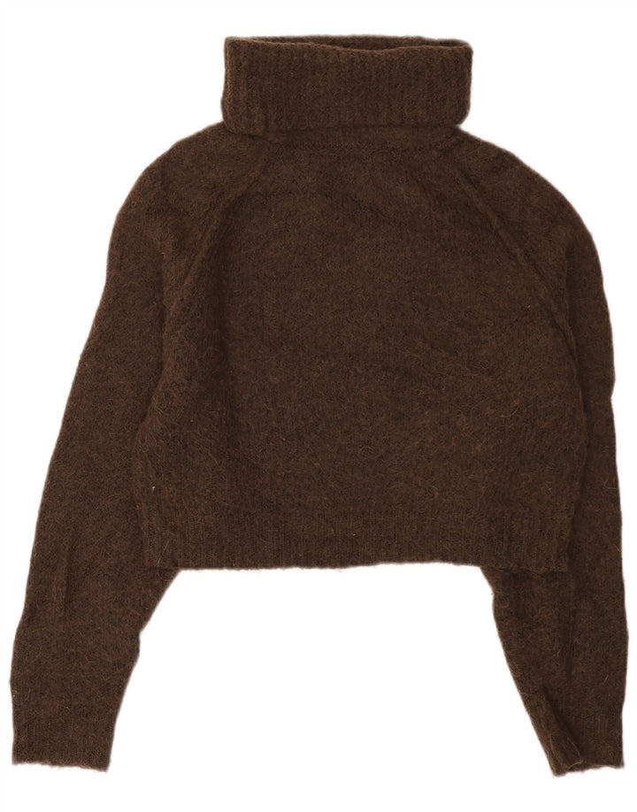 Zara Γυναικείο Crop Roll Neck Jumper πουλόβερ UK 14 Μεσαίο καφέ πολυεστέρας