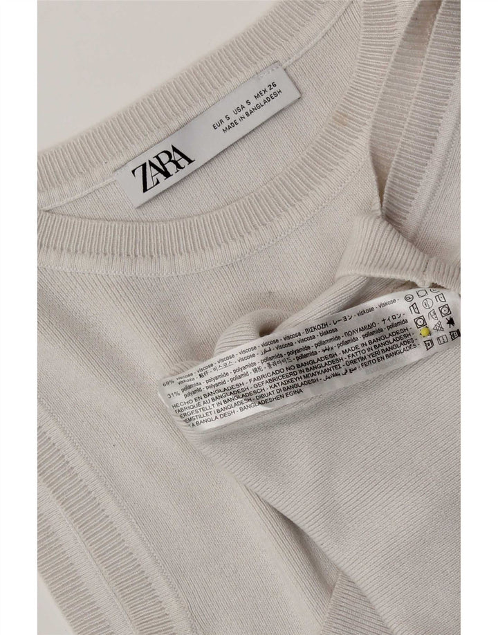 Zara Γυναικείο πουλόβερ Crop Top UK 8 Μικρή υπόλευκη βισκόζη