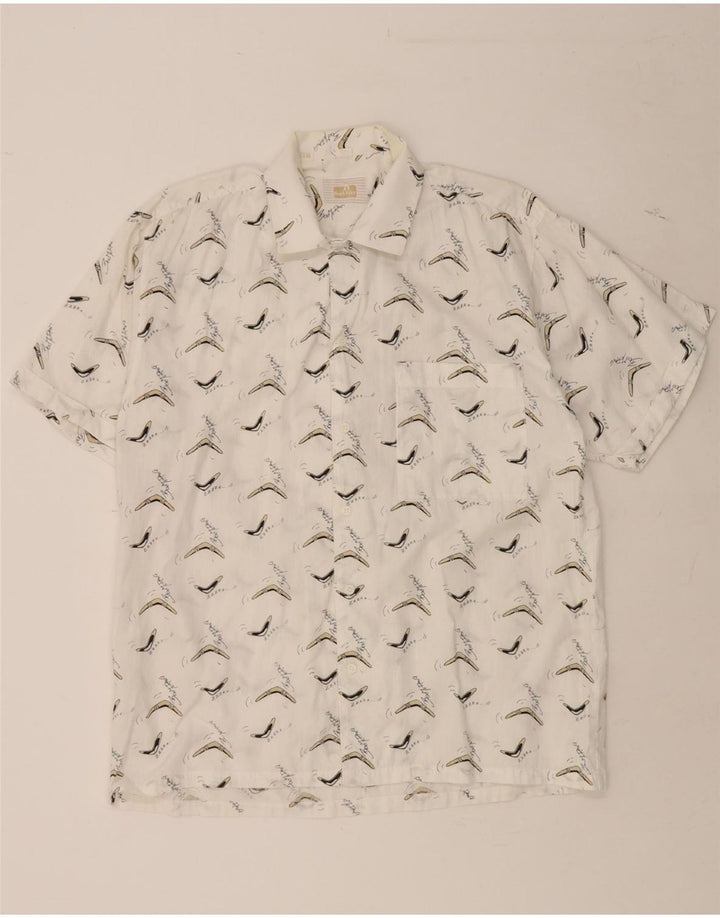 MARK ASTOR Mens Abstract Pattern Short Sleeve Shirt Large White Vintage Mark Astor and Second-Hand Mark Astor from Messina Hembry 