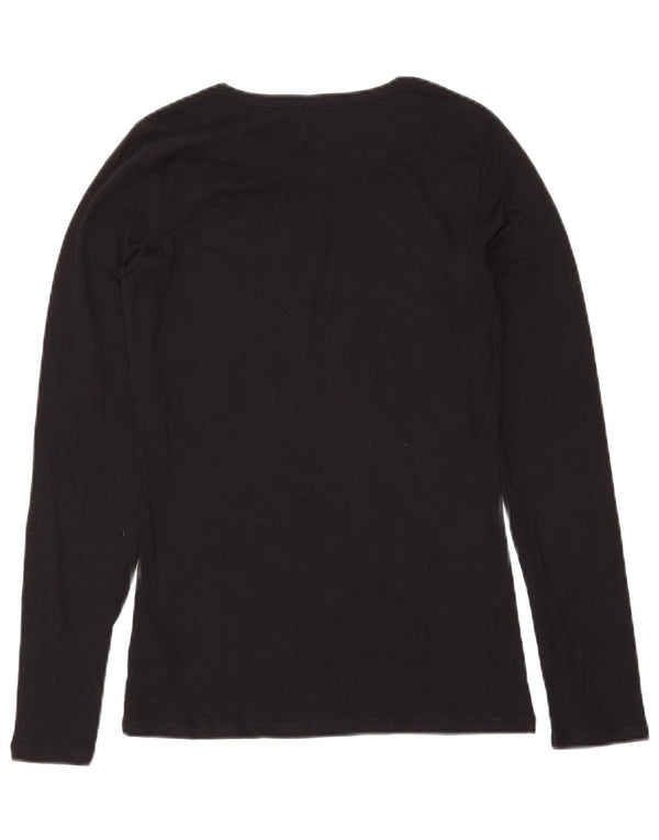 BENETTON Γυναικείο τοπ μακρυμάνικο UK 14 μεγάλο μαύρο βαμβακερό