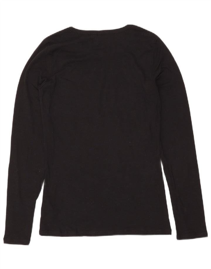 BENETTON Γυναικείο τοπ μακρυμάνικο UK 14 μεγάλο μαύρο βαμβακερό