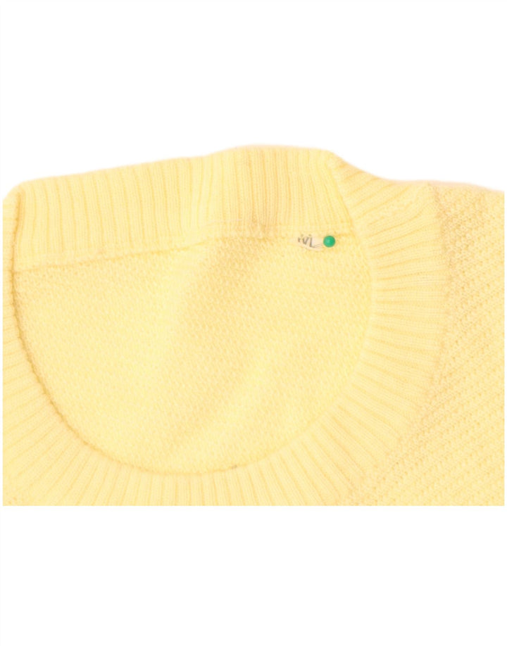 Γυναικείο πουλόβερ με λαιμόκοψη VINTAGE UK 14 Medium Yellow Wool