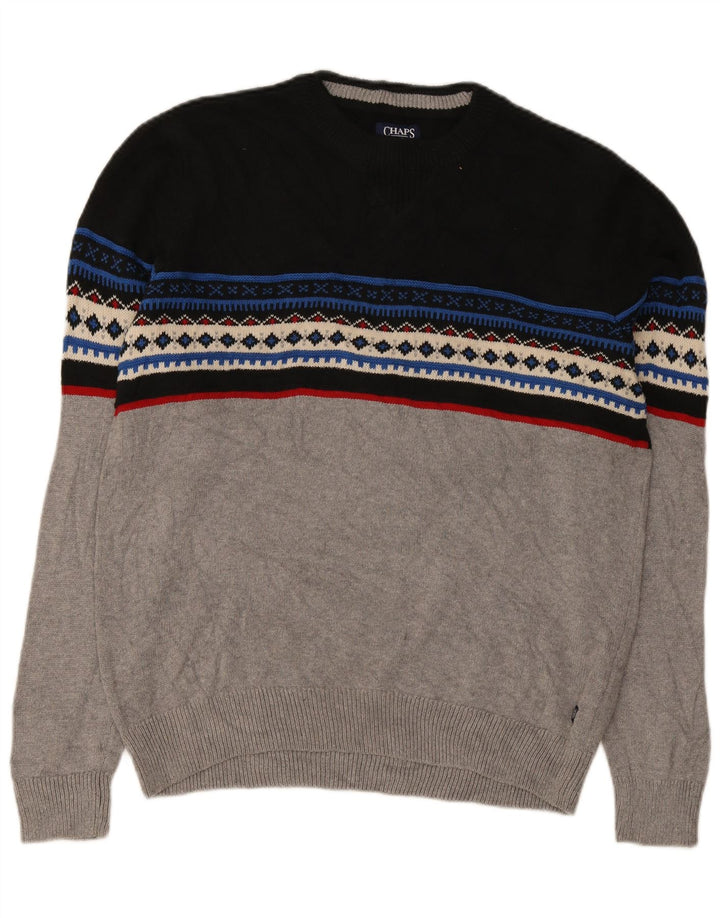 Chaps Ανδρικό πουλόβερ με λαιμόκοψη μεγάλο γκρι Fair Isle Cotton