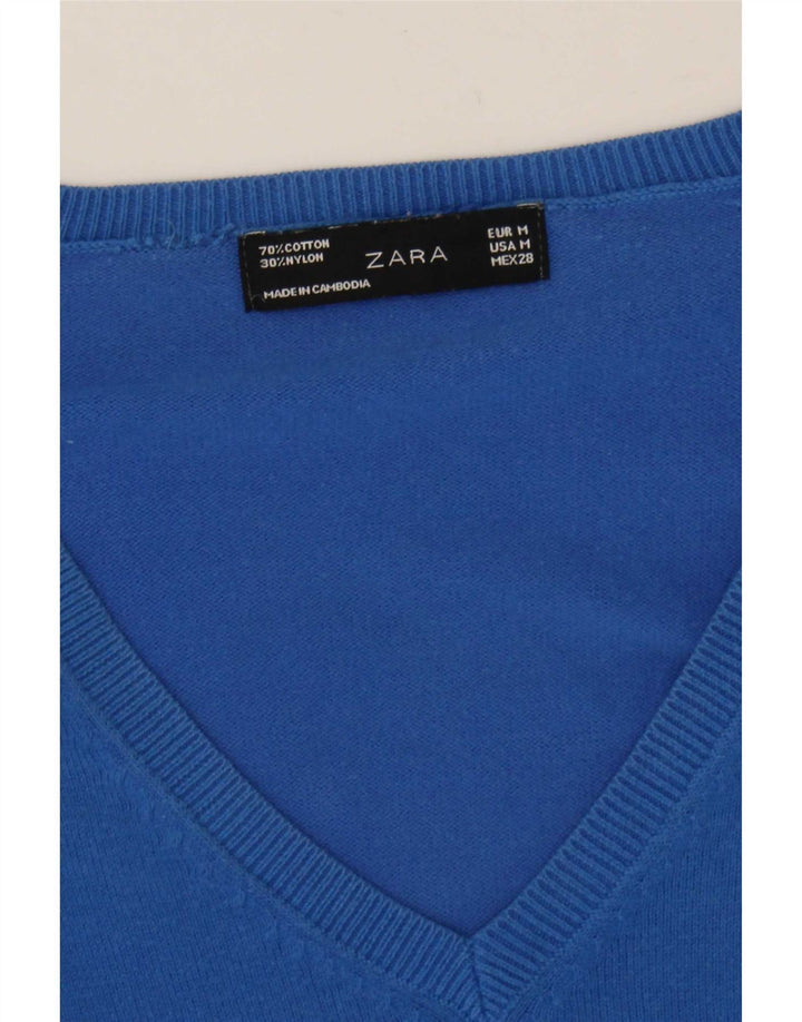 Zara Γυναικείο πουλόβερ με V λαιμόκοψη UK 12 μεσαίο μπλε βαμβακερό