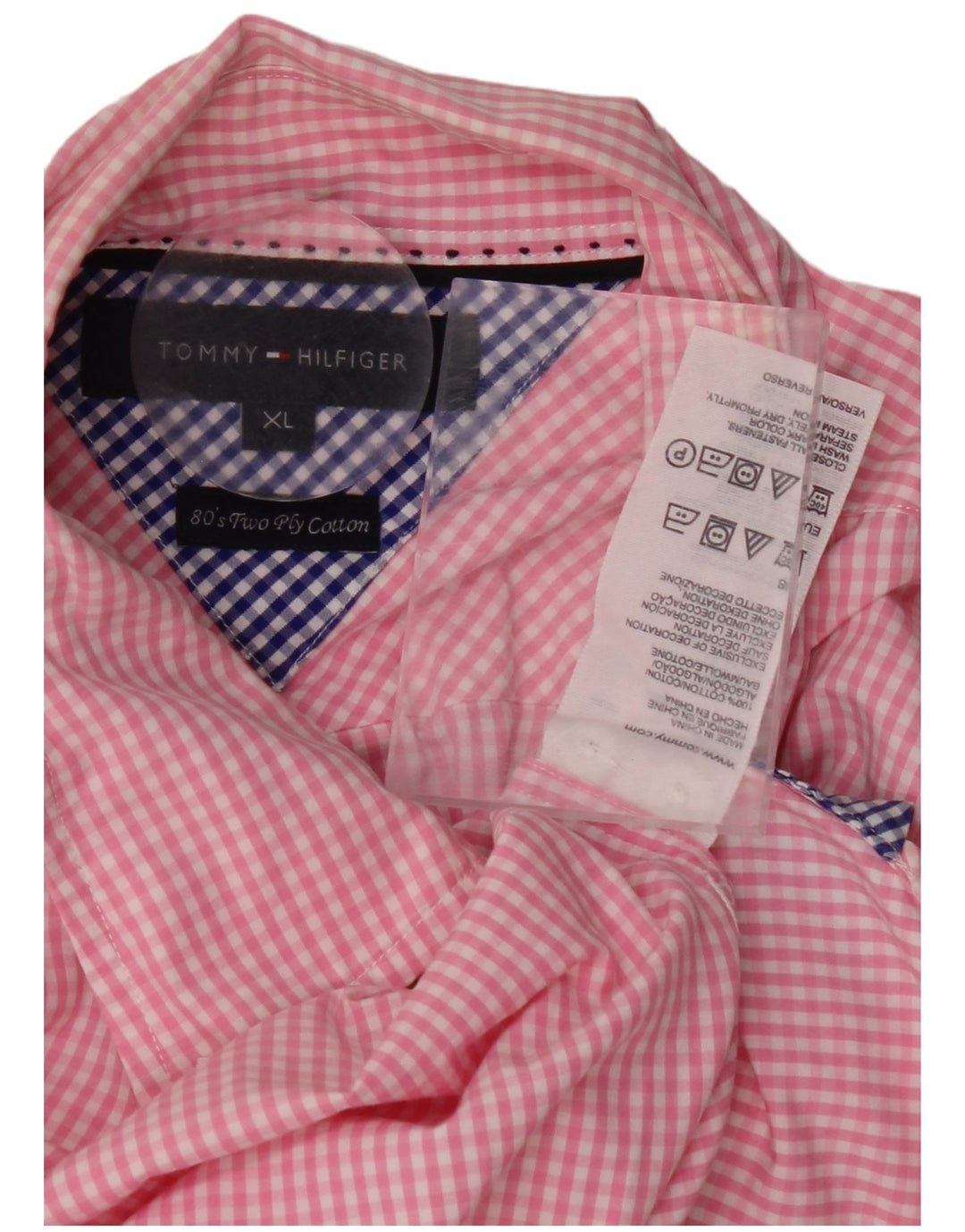 TOMMY HILFIGER Mens Shirt XL Pink Gingham Cotton