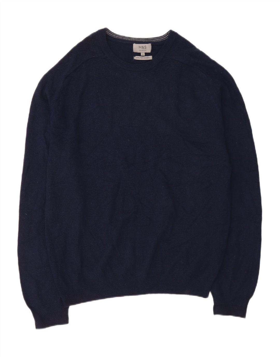 Marks & Spencer Ανδρικό πουλόβερ με λαιμόκοψη XL Navy Blue Lambswool