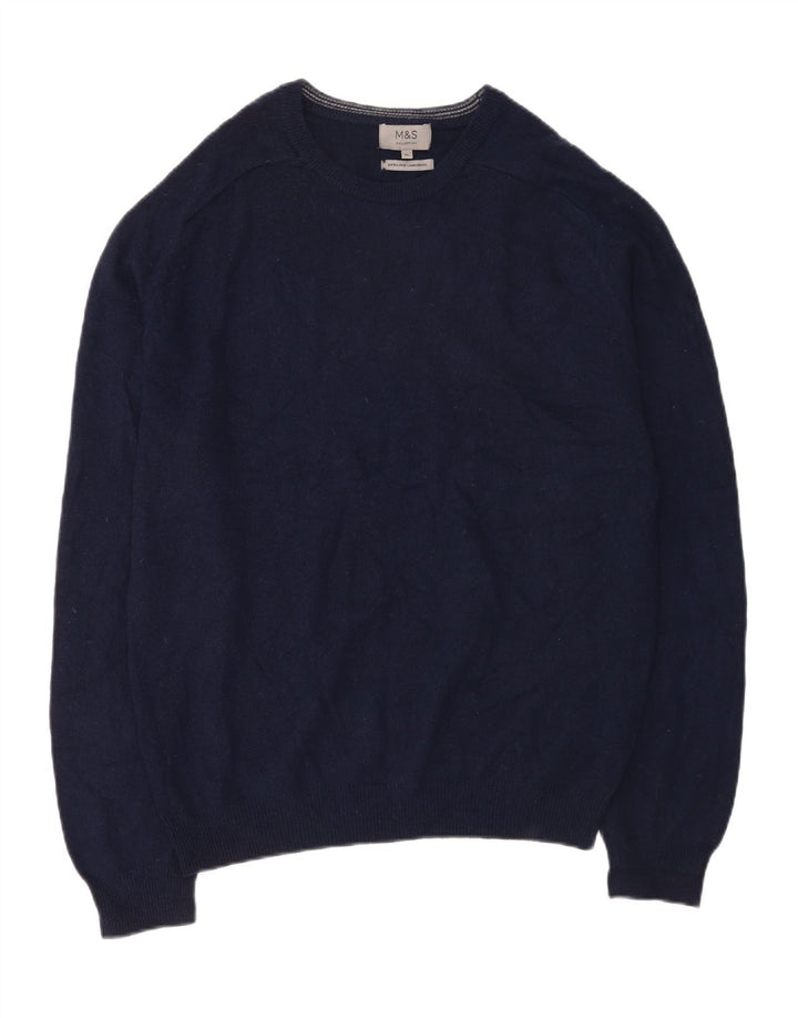 Marks & Spencer Ανδρικό πουλόβερ με λαιμόκοψη XL Navy Blue Lambswool